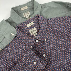 J Crew Classic Fit Button Down 2 Pack Shirt Men M Green Solid Pocket Long Sleeve